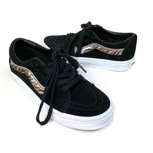 Vans Mens 5.0 Womens 6.5 Soft Suede SK8-Low Black Animal Print Sneakers